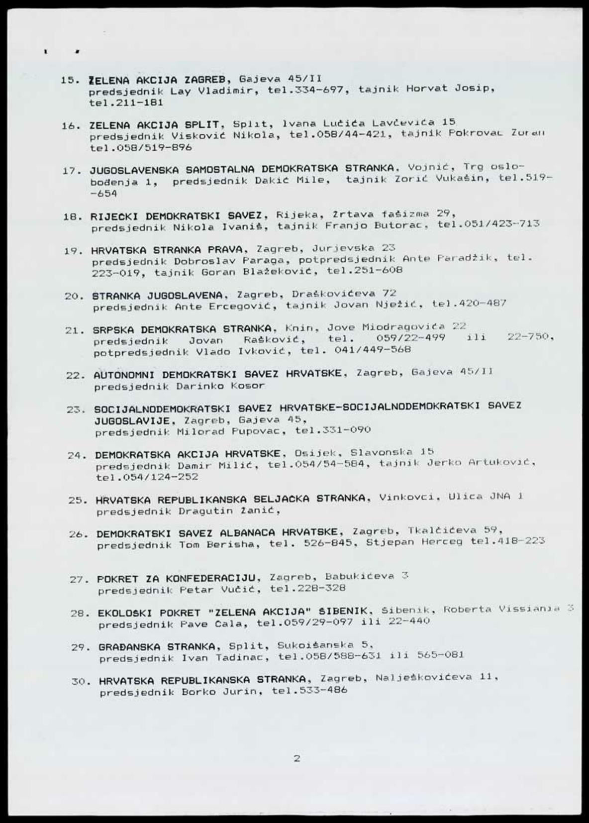 <strong>Popis registriranih političkih organizacija u Hrvatskoj</strong> (stanje 4. travnja 1990.)
<br><br>
HR-HDA-1351. Savez žena Hrvatske, kut. 5
