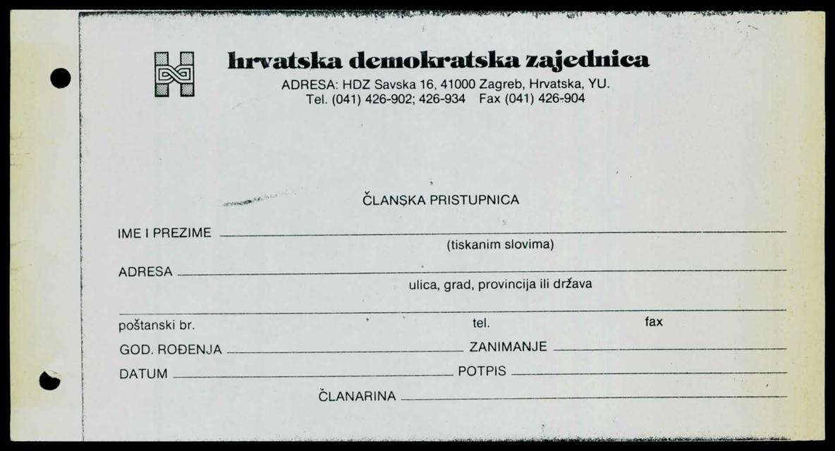 <strong>Članska pristupnica Hrvatske demokratske zajednice (HDZ),</strong> 1989./'90.

<br><br>
HR-HDA-1006. Blažeković Milan, kut. 20
