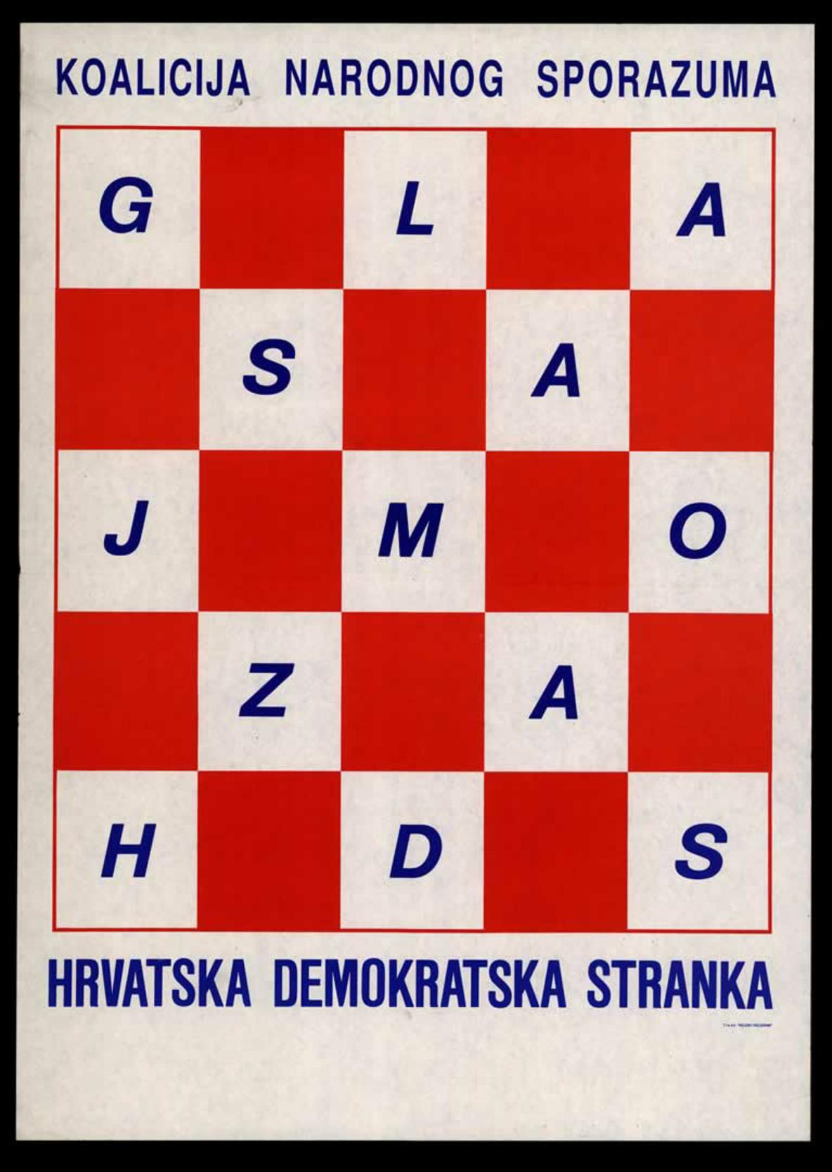 <strong>Izborni plakat Koalicije narodnog sporazuma,</strong> 1990.
<br><br>
HR-HDA-907. Zbirka stampata, 2.91
